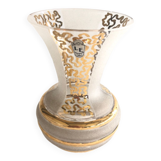 Glass vase with bands and golden patterns Vintage