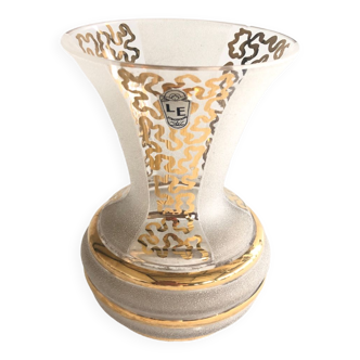 Vase en verre a bandes et motifs dorés Vintage