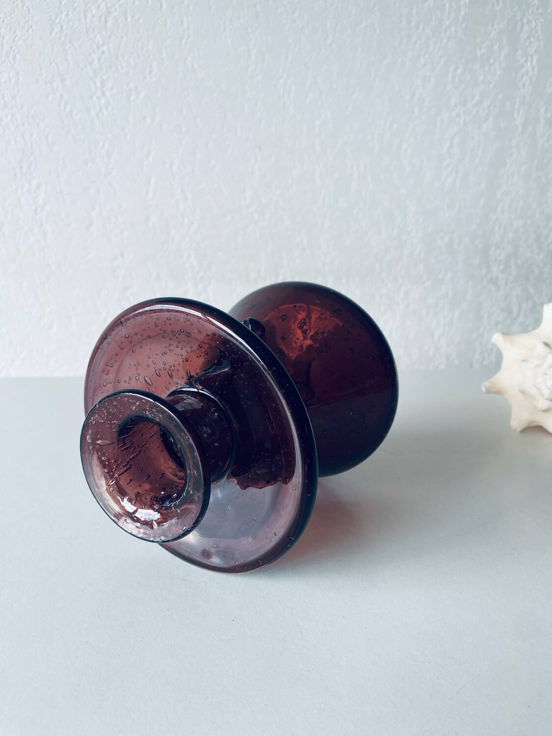 Bubble blown glass candle holder