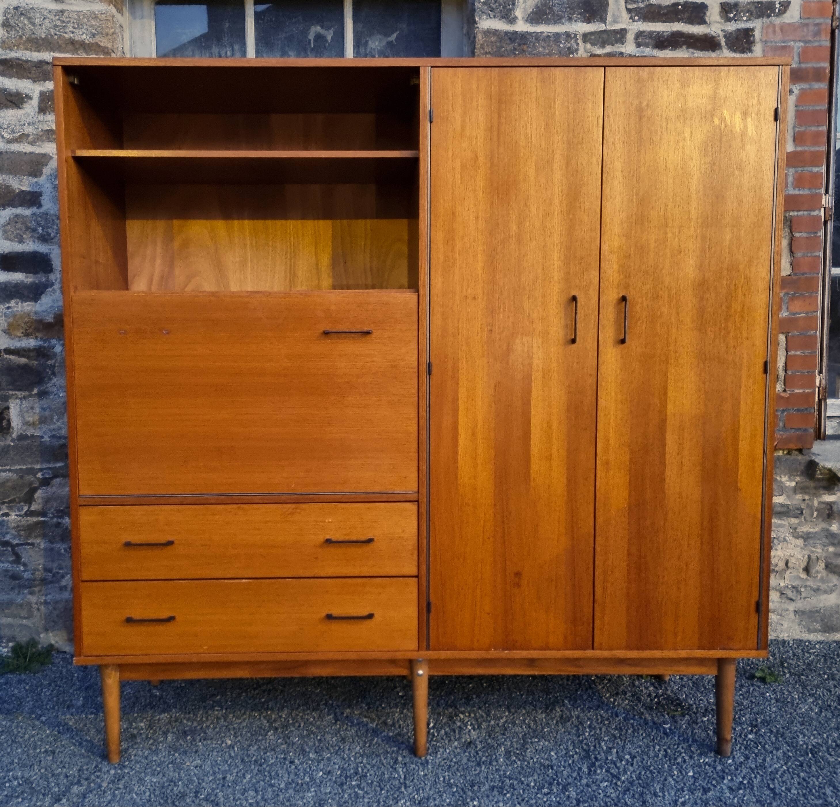 Combined modernist secretary, shelves, closet, wardrobe, vintage, 60s