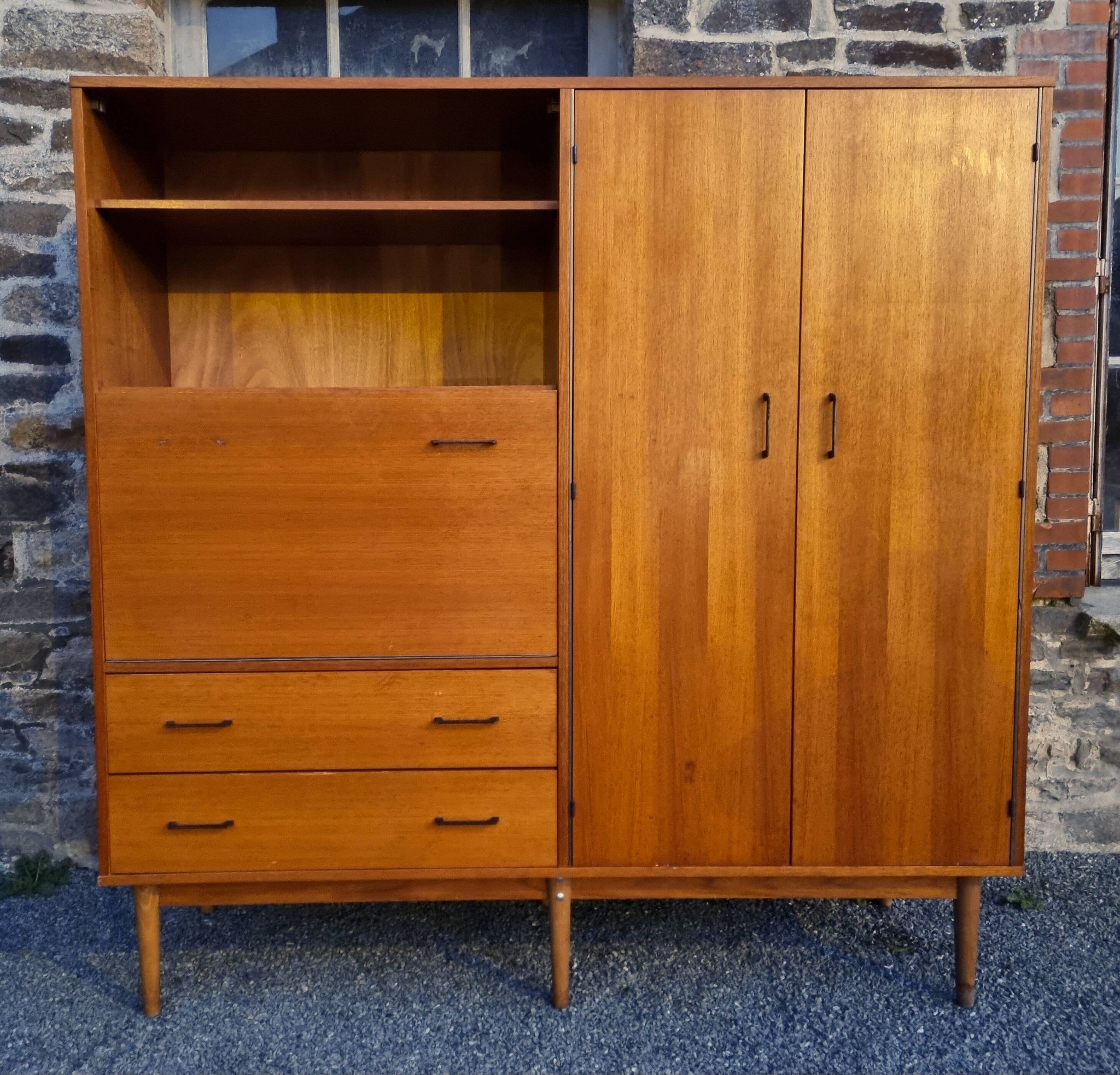 Combined modernist secretary, shelves, closet, wardrobe, vintage, 60s