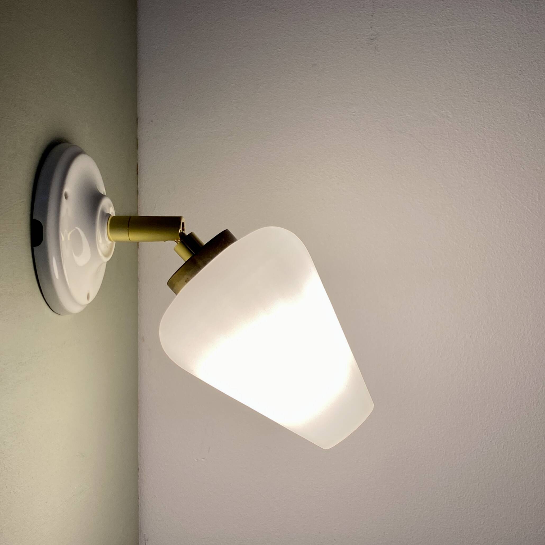 Vintage tulip wall light in white opaline