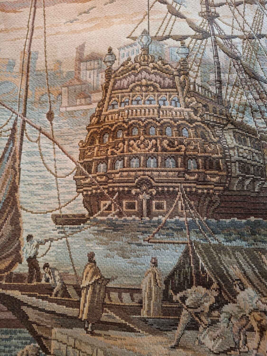 Old wall tapestry "Harbour Scene" The Woven Arts of France
