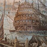 Old wall tapestry "Harbour Scene" The Woven Arts of France