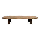Table basse XXL ovale en chêne massif, piètement cylindrique, années 50