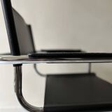 Chrome and black leather chair with armrests after M. Breuer, design 1970