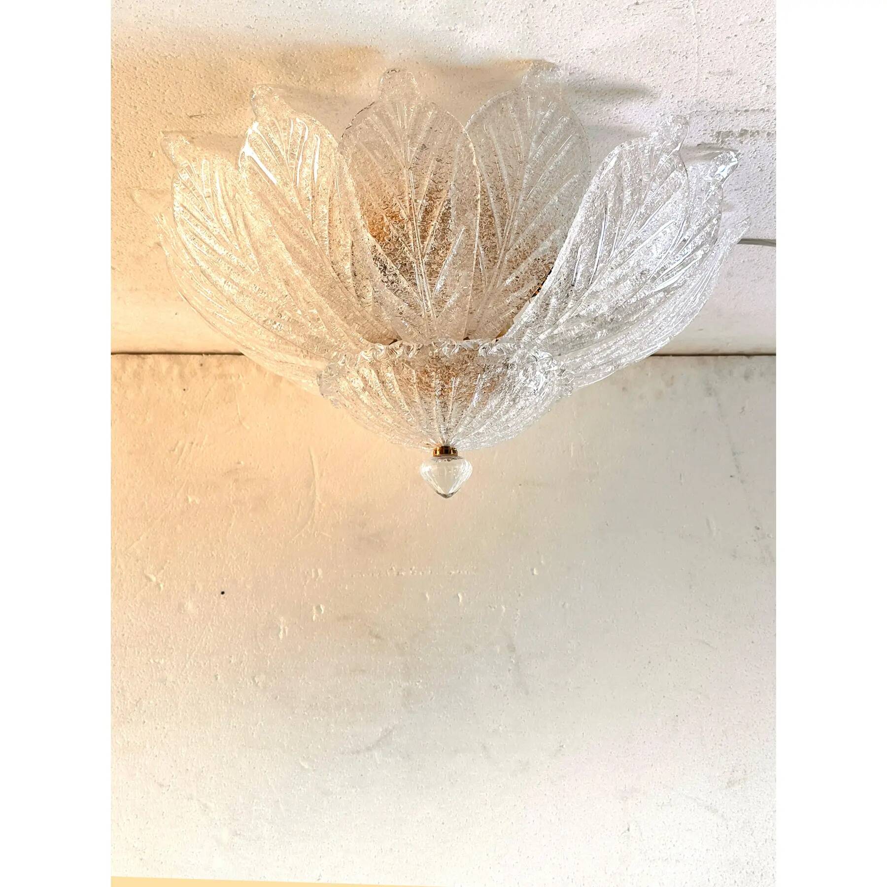 Luxury Venetian White Graniglia Leaf Murano Glass Ceiling Flush Mount