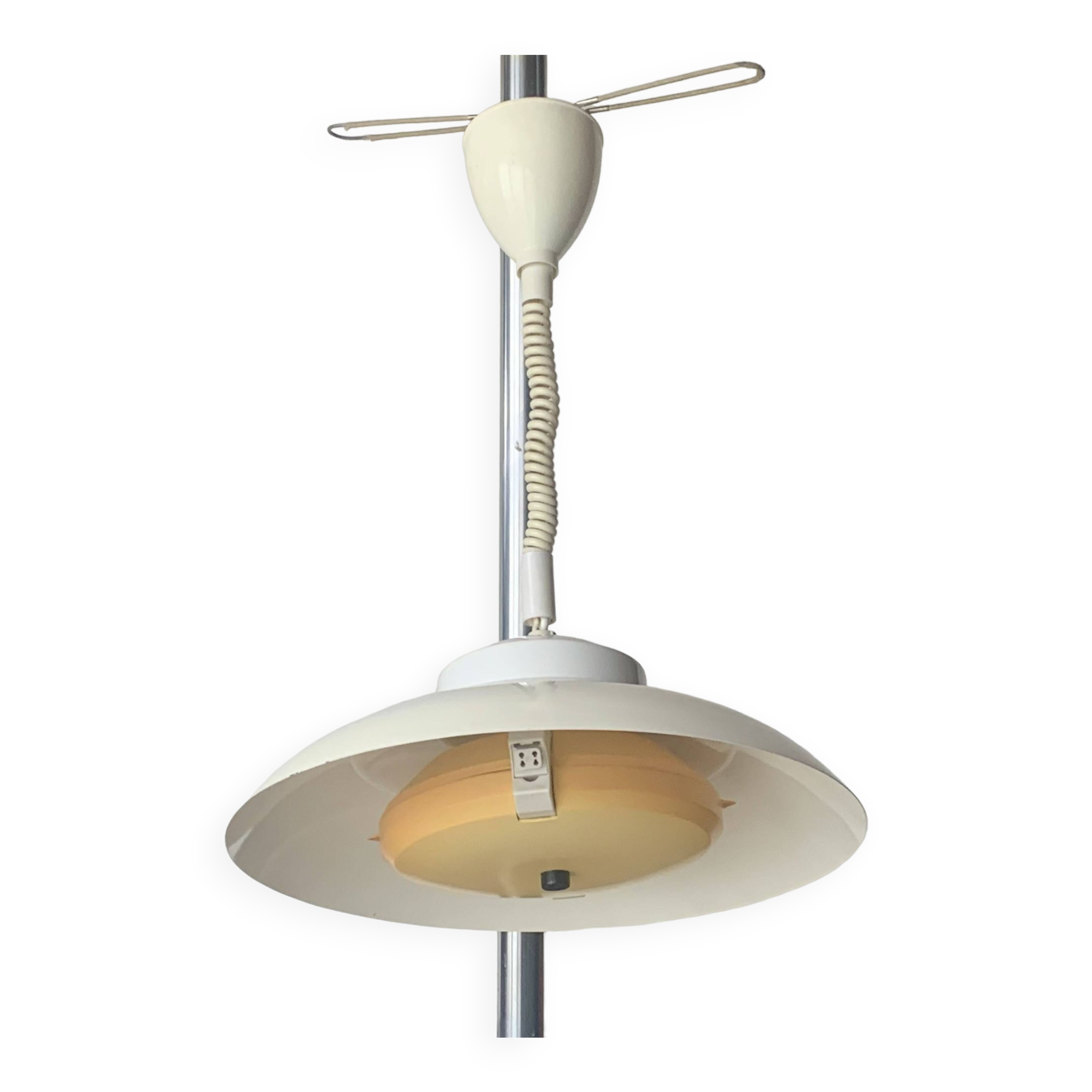 Vintage white metal pendant light - up and down system - Space Age Design