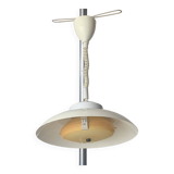 Vintage white metal pendant light - up and down system - Space Age Design