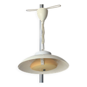 Vintage white metal pendant light - up and down system - Space Age Design