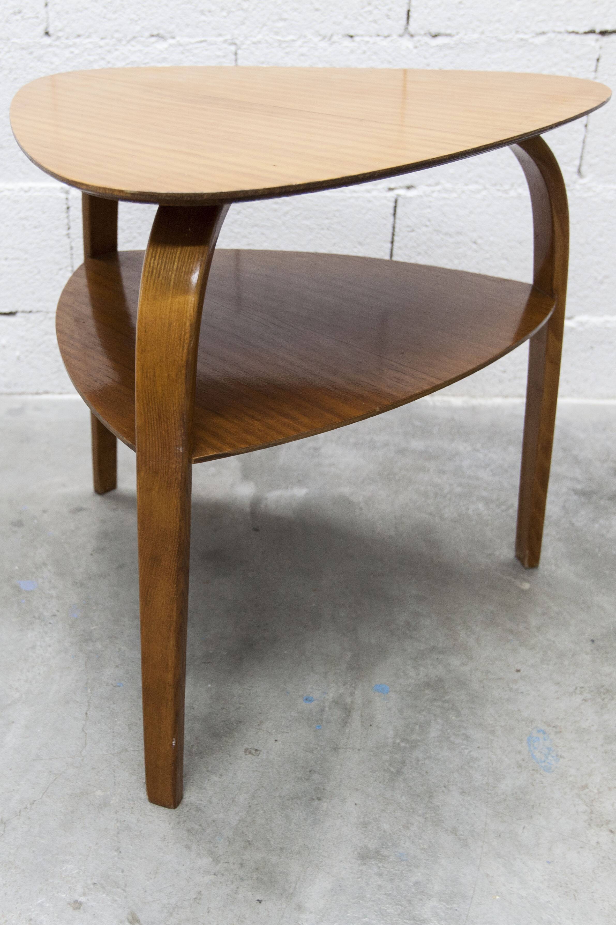 Guéridon / table basse tripode Bow Wood dessin Steiner pour Baumann 1960