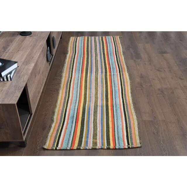 1970s vintage Turkish Oushak handmade wool cotton orange runner rug 79x237