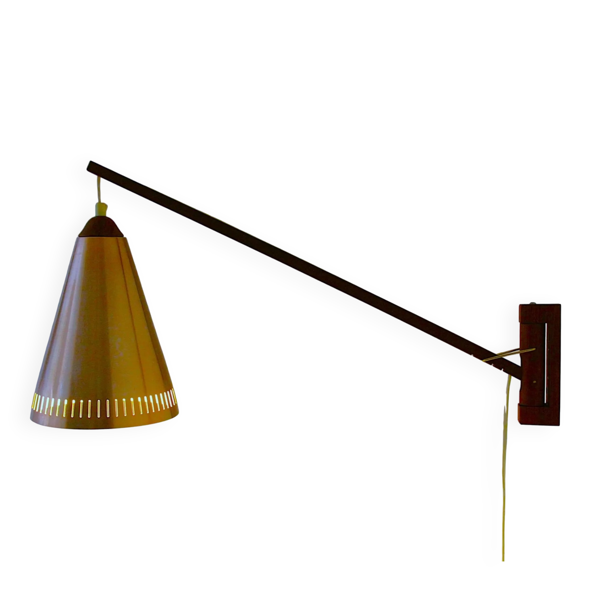 Uno & Östen Kristiansson for Luxus Vittsjö — Teak & Copper Wall Lamp, Sweden, 1960s