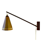 Uno & Östen Kristiansson for Luxus Vittsjö — Teak & Copper Wall Lamp, Sweden, 1960s