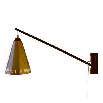 Uno & Östen Kristiansson for Luxus Vittsjö — Teak & Copper Wall Lamp, Sweden, 1960s
