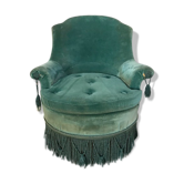 Fauteuil crapaud bleu canard en velours
