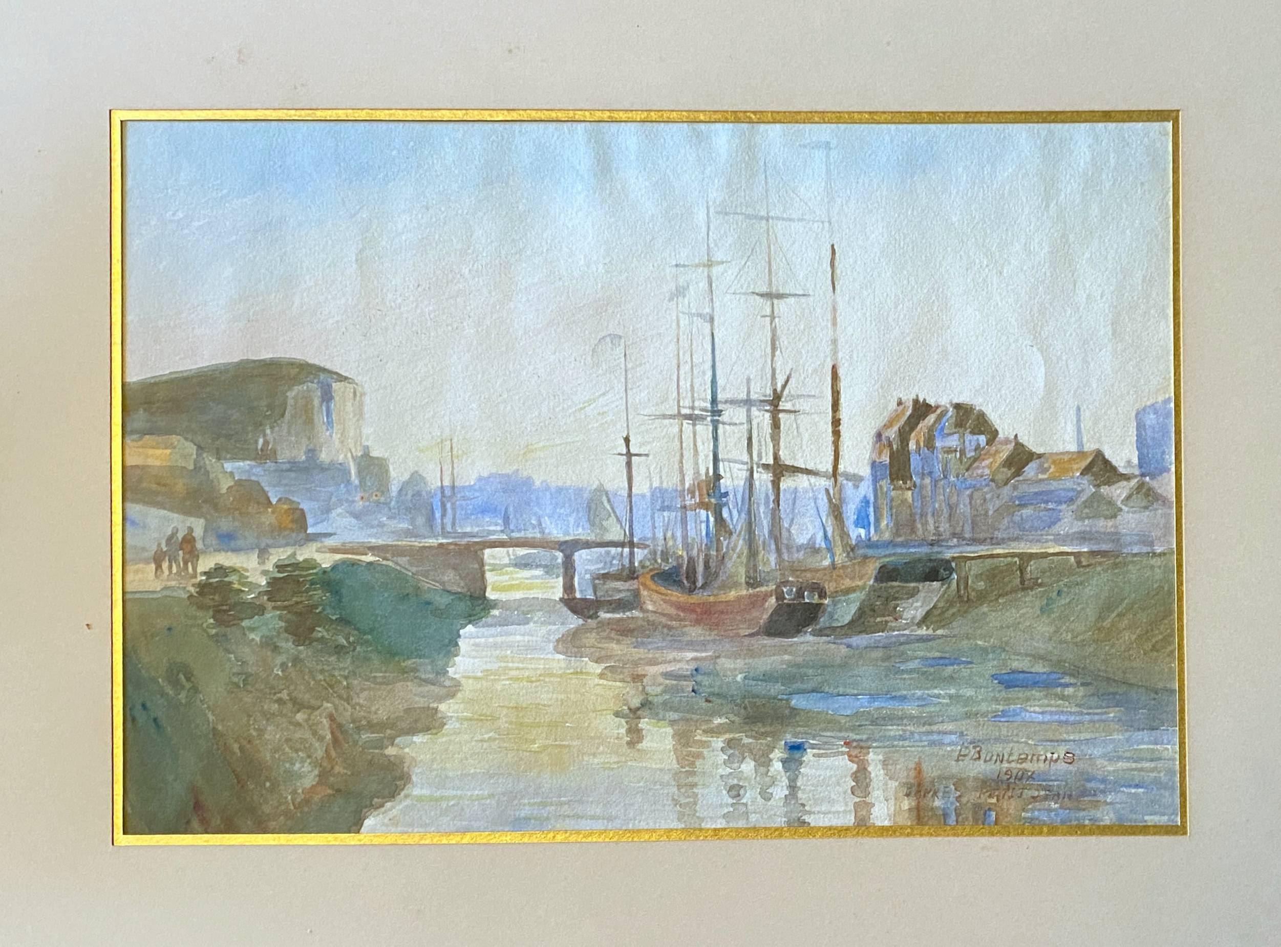 Watercolor Painting Pierre BONTEMPS (1886-1940) Seaport 1907 Brittany?
