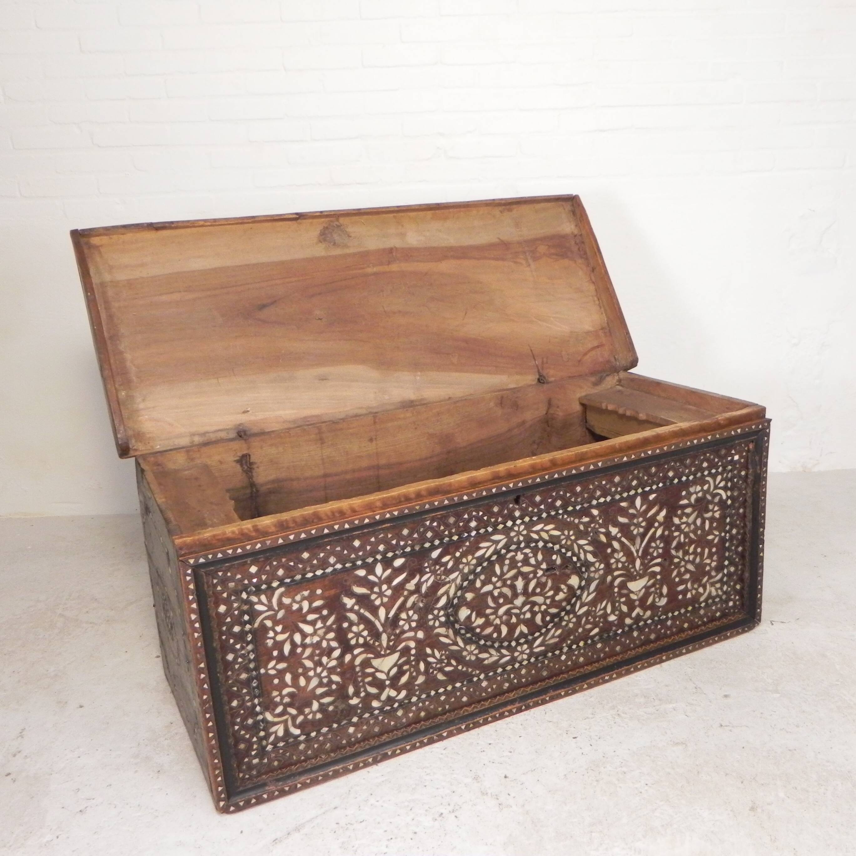 19th century Syrian wedding chest with mother of pearl inlay