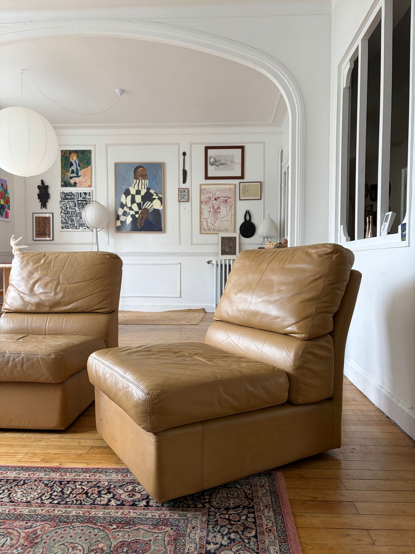 Lot de 5 chauffeuses en cuir vintage