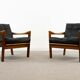 Pair of teak chairs in black leather by Illum Wikkelsoe for Niels Eilersen, Denmark