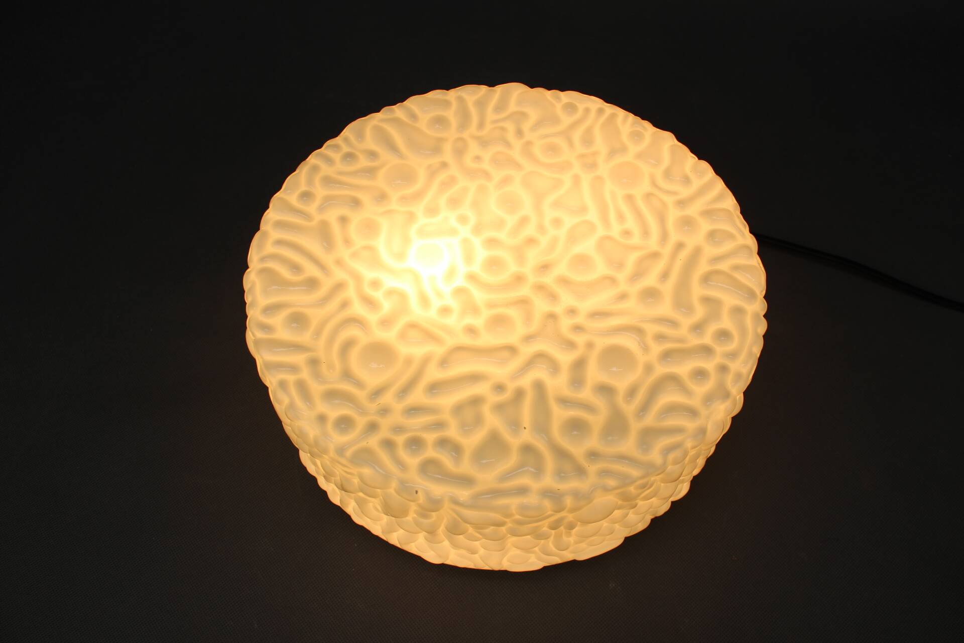 Textured milky glass ceiling light from the mid-century, Czechoslovakia, 1960s.