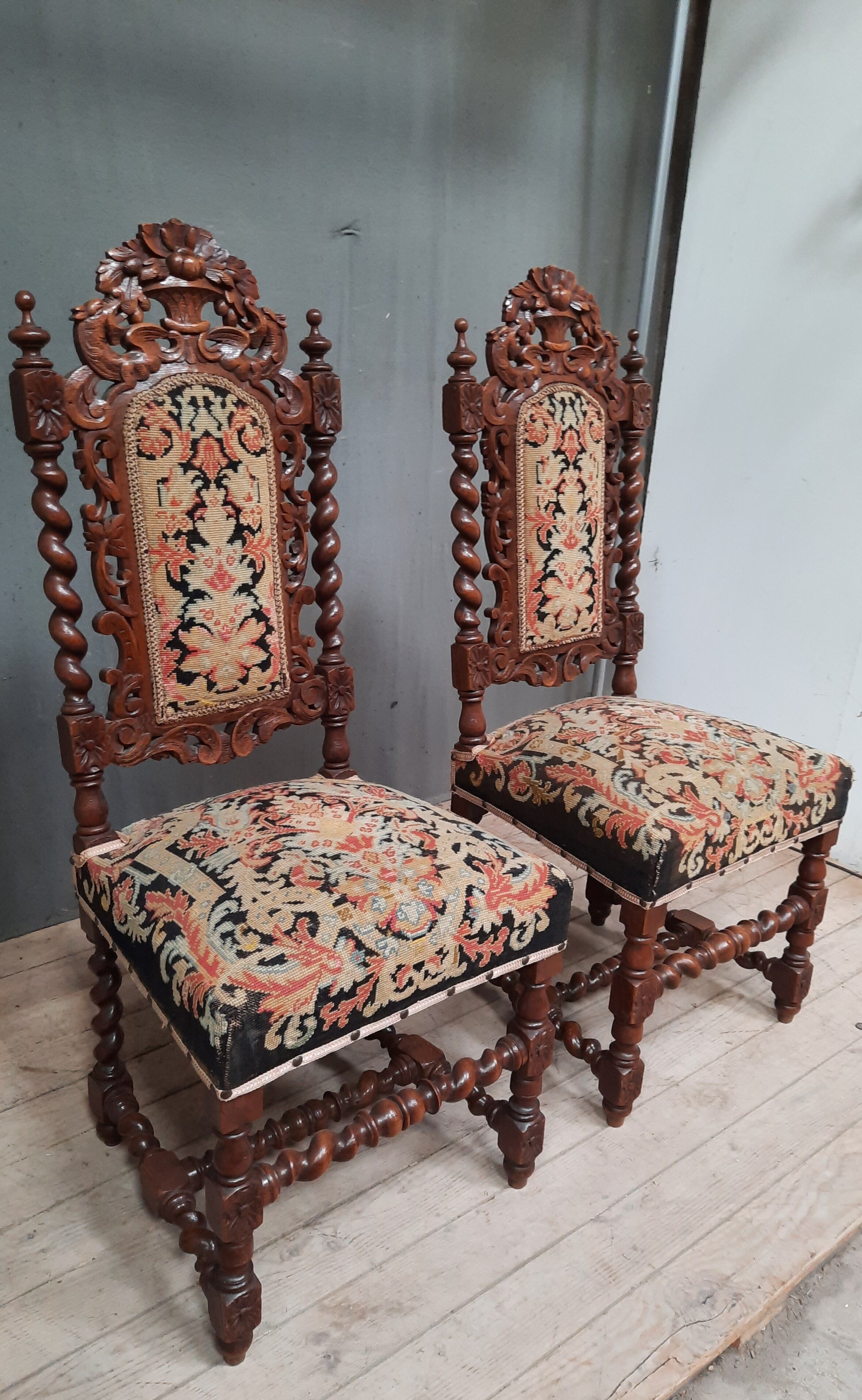 Pair of twisted oak chairs