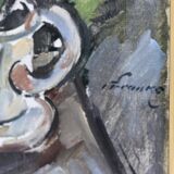 Huile sur toile originale suédoise du milieu du siècle "Vase" par I Franke (1913-1999) - Encadrée