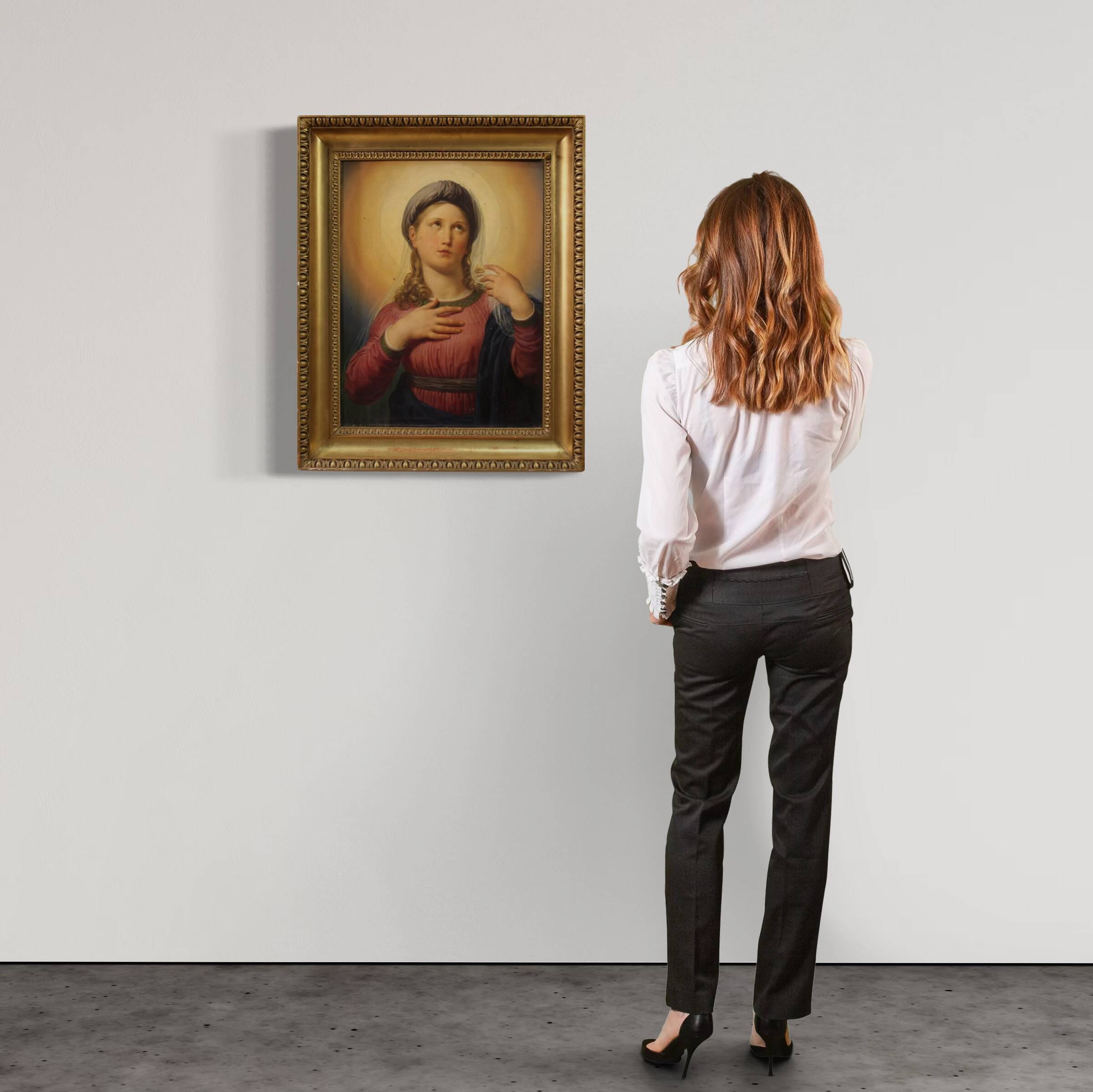 19th century panel painting, Virgin Mary in contemplation