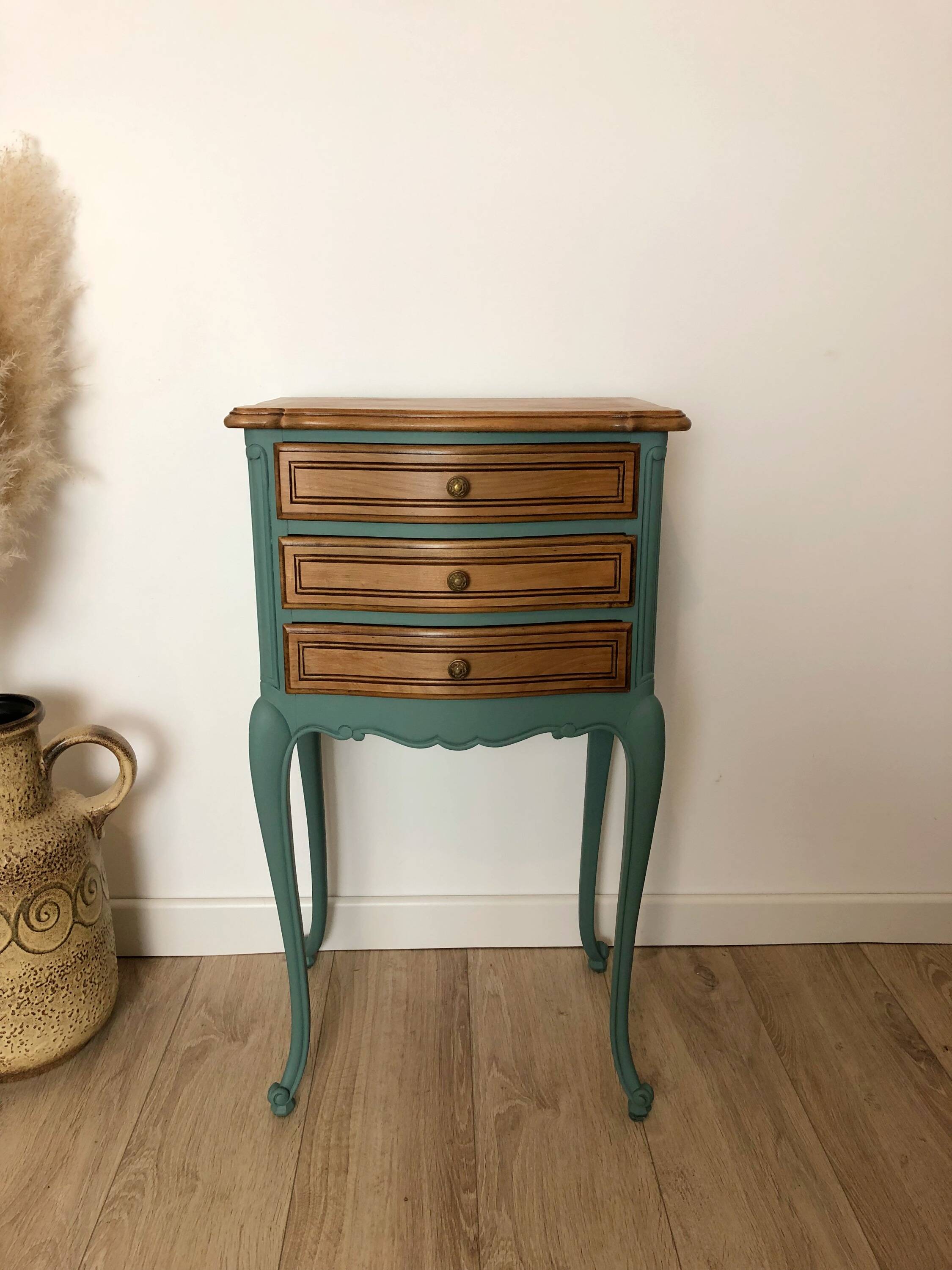 Louis XV style bedside table in celadon green