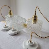 Trio of molded glass pendant lights