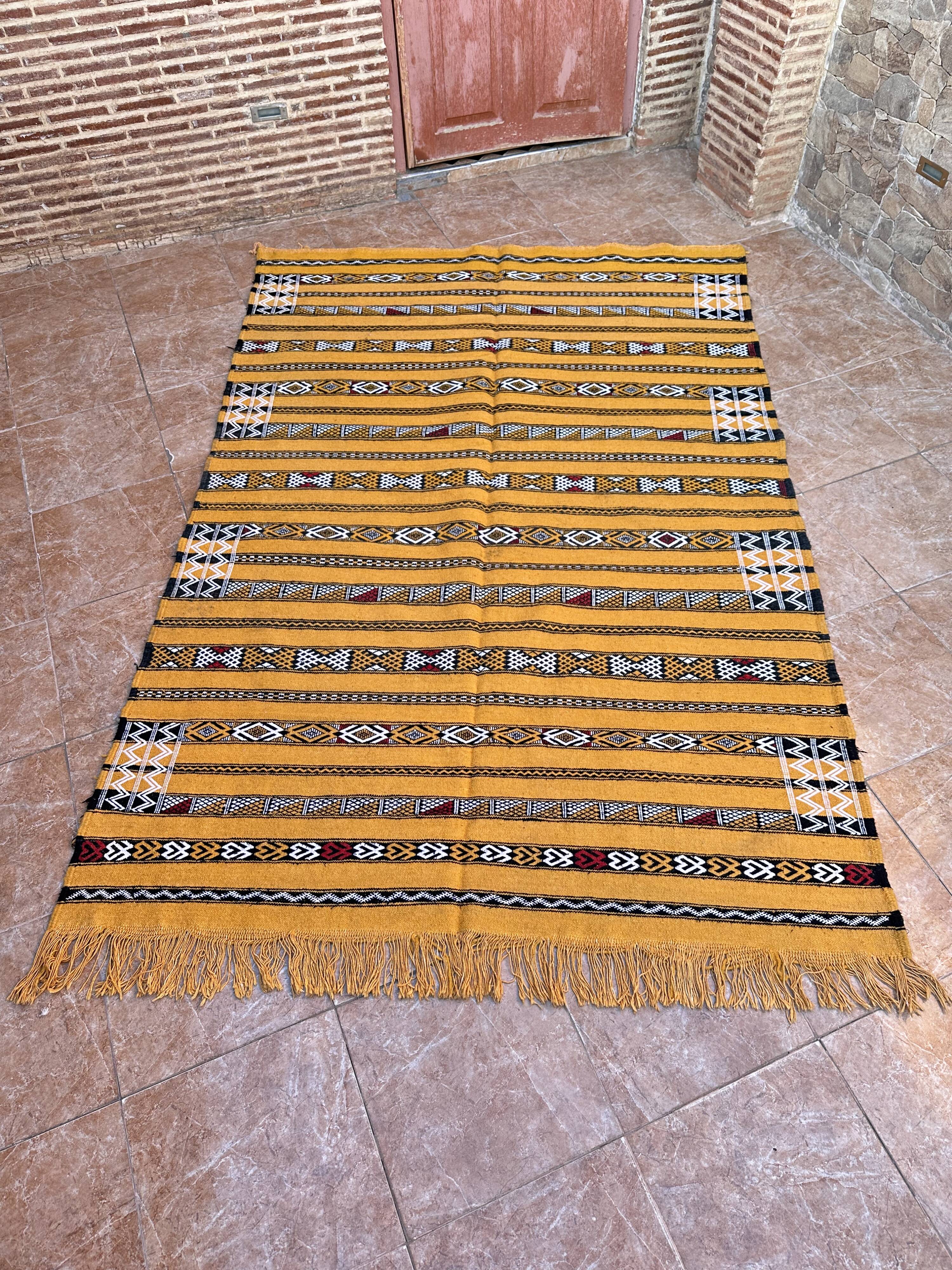 Handmade yellow Berber Kilim rug 226 x 150