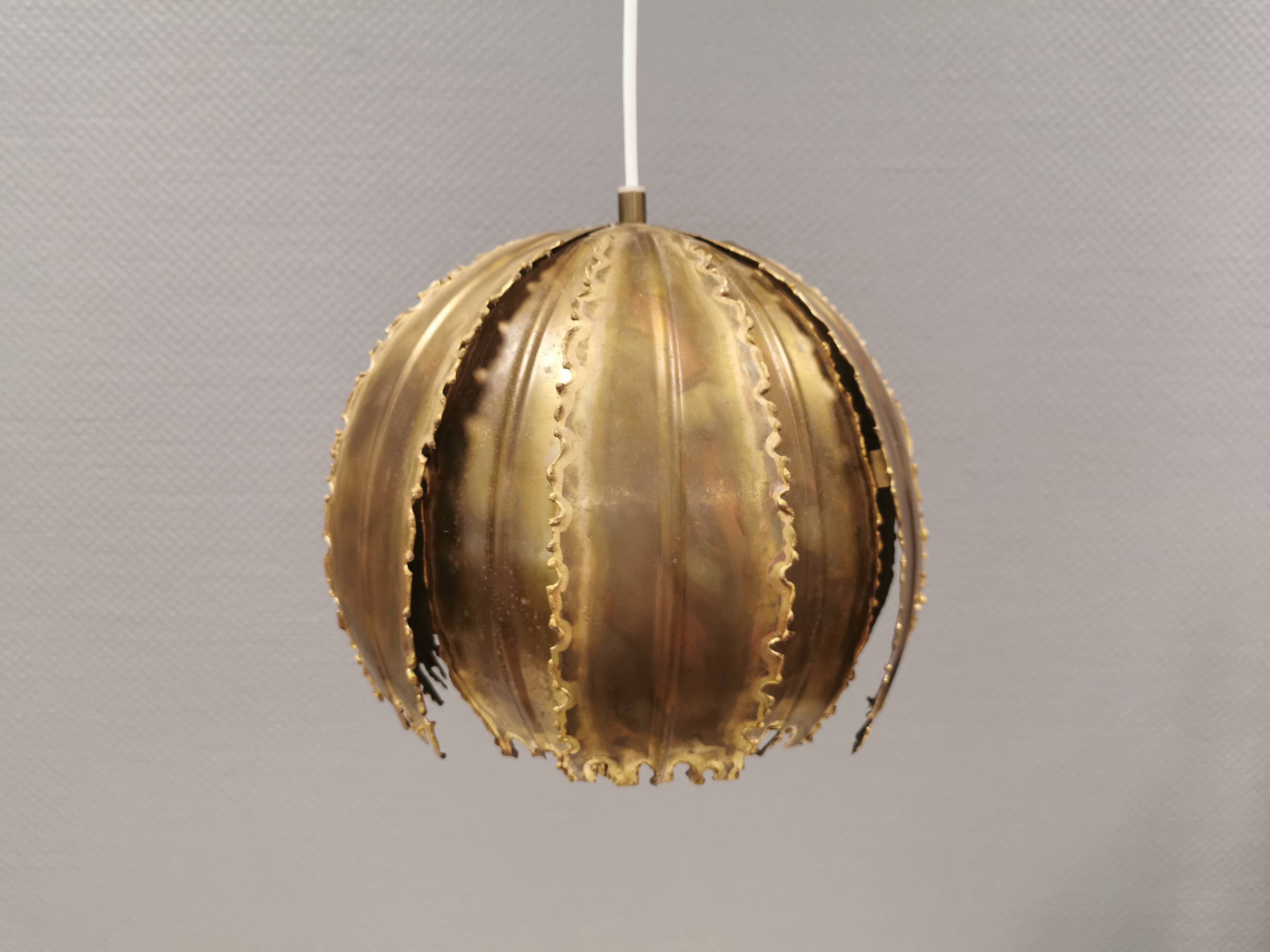 Brutalist flame-cut brass hanging lamp, by Svend Aage Holm Sørensen (SAHS)