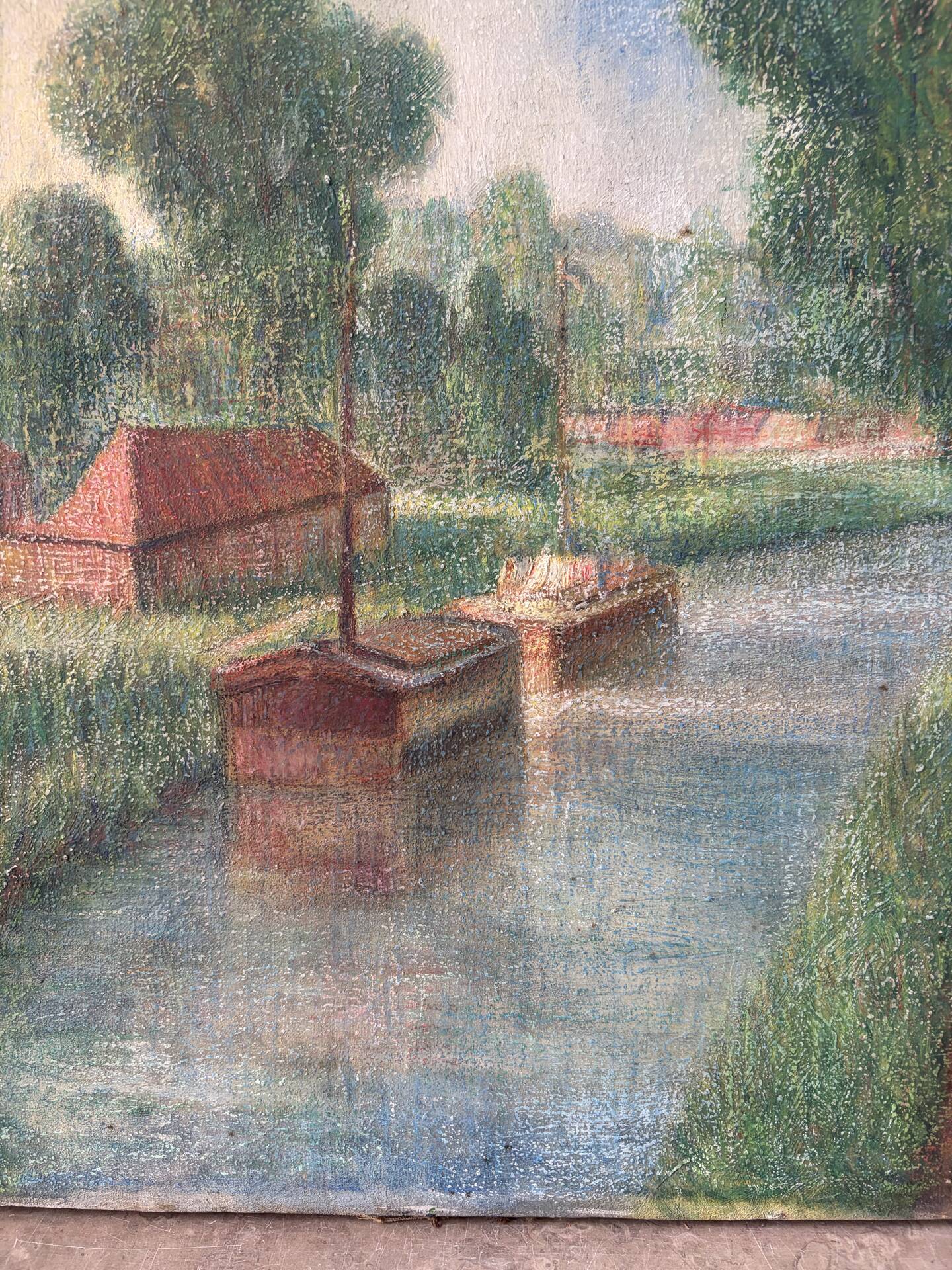 Canal stroll, oil on canvas signed