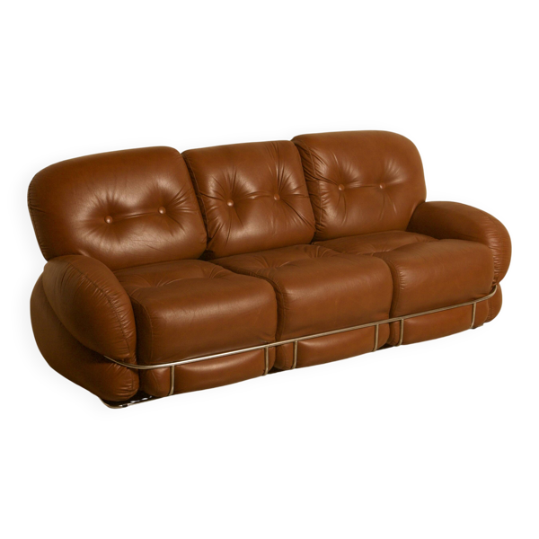 Canapé italien en cuir marron ''Okay'' par Adriano Piazzesi 70's