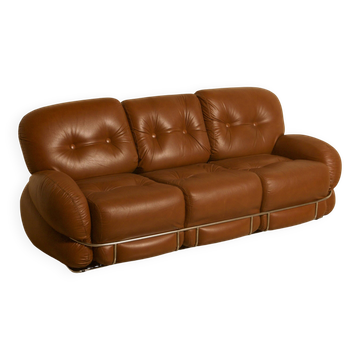 Italian brown leather "Okay" sofa by Adriano Piazzesi 70's
