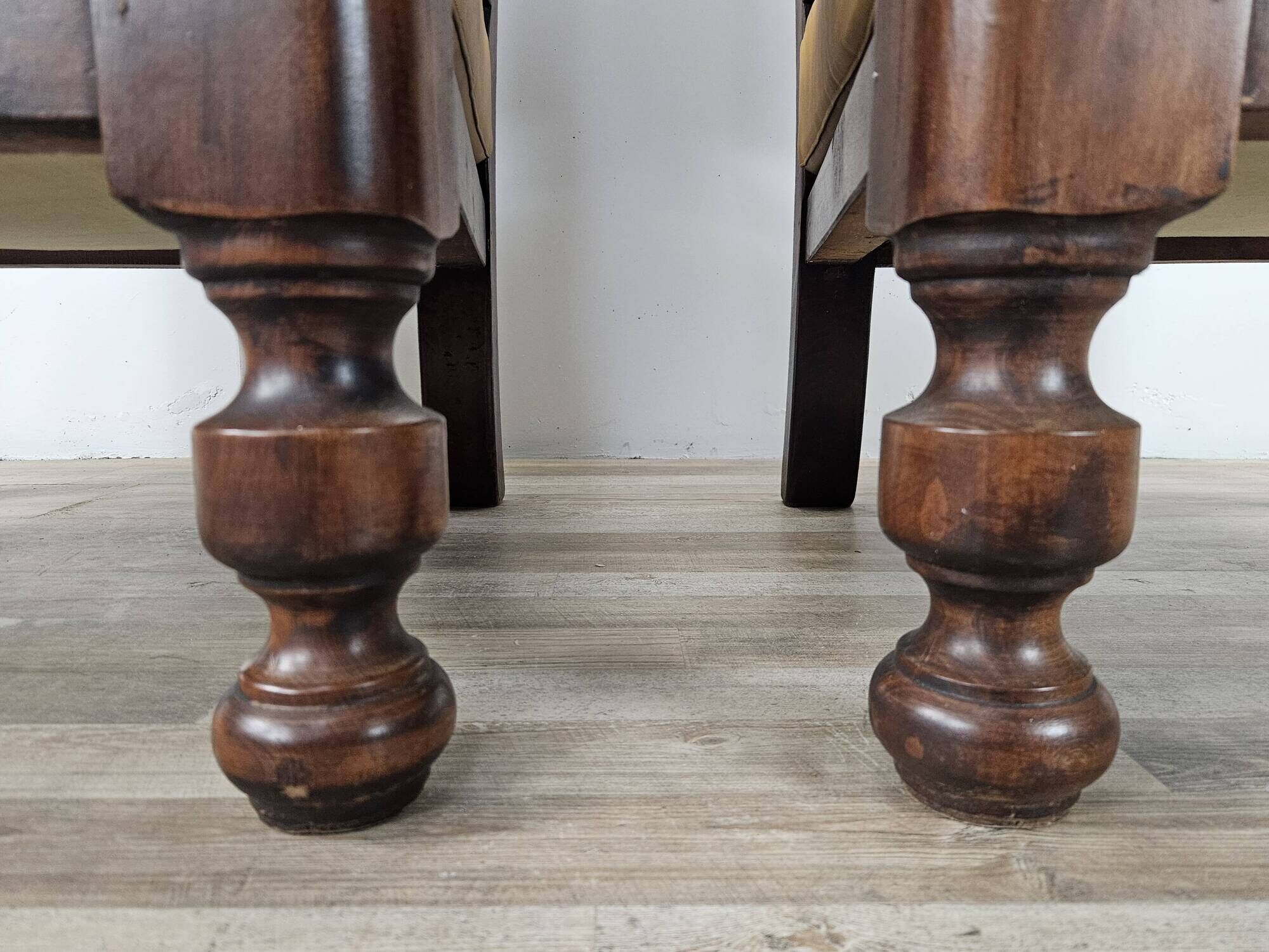 1980s leather and solid wood armchairs