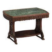 Table basse ancienne en noyer et marbre vert, Italie, XIXe siècle
