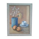 oil painting on canvas, still life at the coffee cup. Circa 70