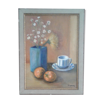 Tableau huile sur toile nature morte à la tasse à  café . circa 70