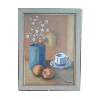 oil painting on canvas, still life at the coffee cup. Circa 70