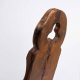 Primitive French Wooden Carved Tripod Chair, Wabi Sabi Style, Early 20th Century