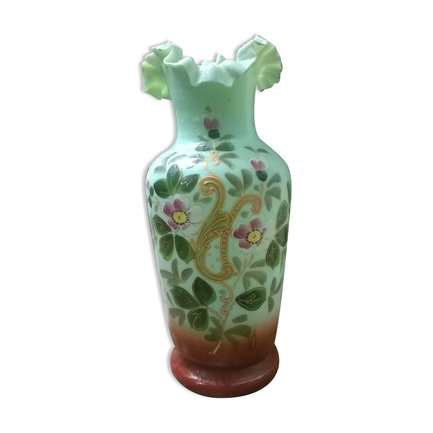 Enamelled vase in opaline