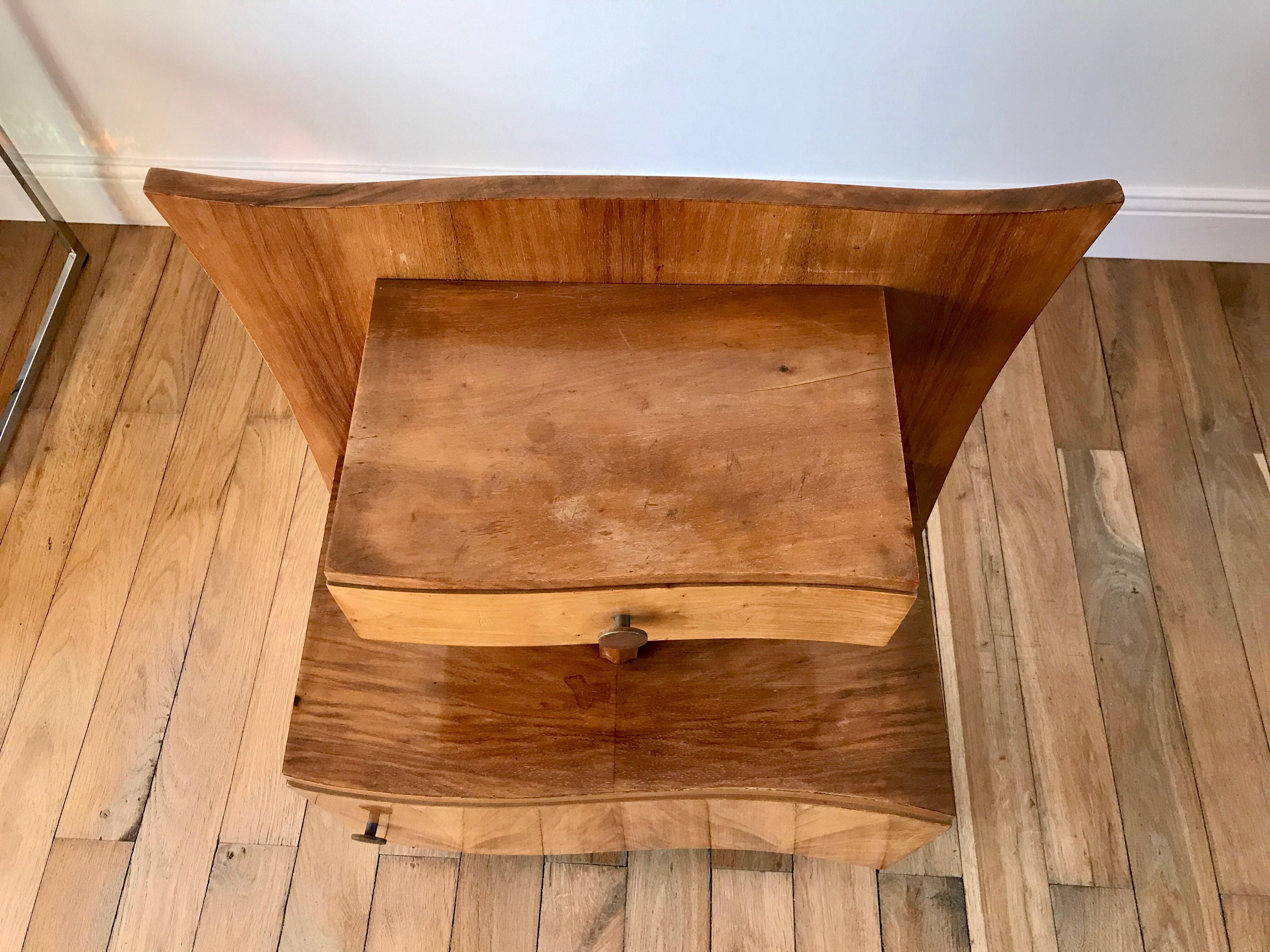 Bedside table in beech wood art deco 30s