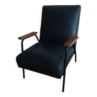 Fauteuil vintage en cuir et métal noir