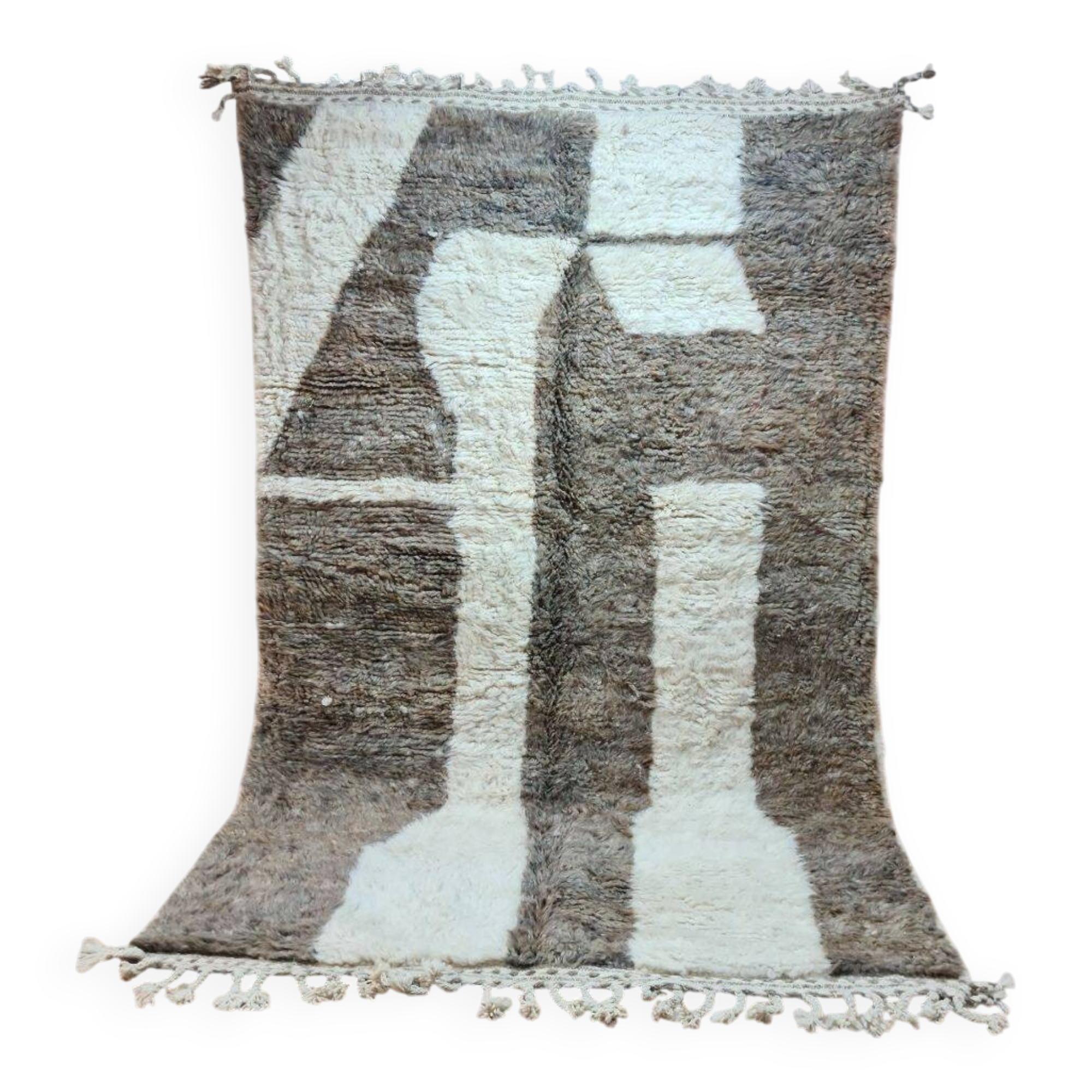 Berber Rug 250x150 cm - Abstract Design in Neutral Tones