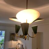 Vintage 3-light chandelier in gilded brass and metal from the 50s