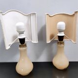 Paire de lampes de table en verre de Murano par Gino Cenedese avec abat-jours floraux