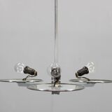 Restored Bauhaus or Art Deco chrome and glass chandelier, Czechoslovakia