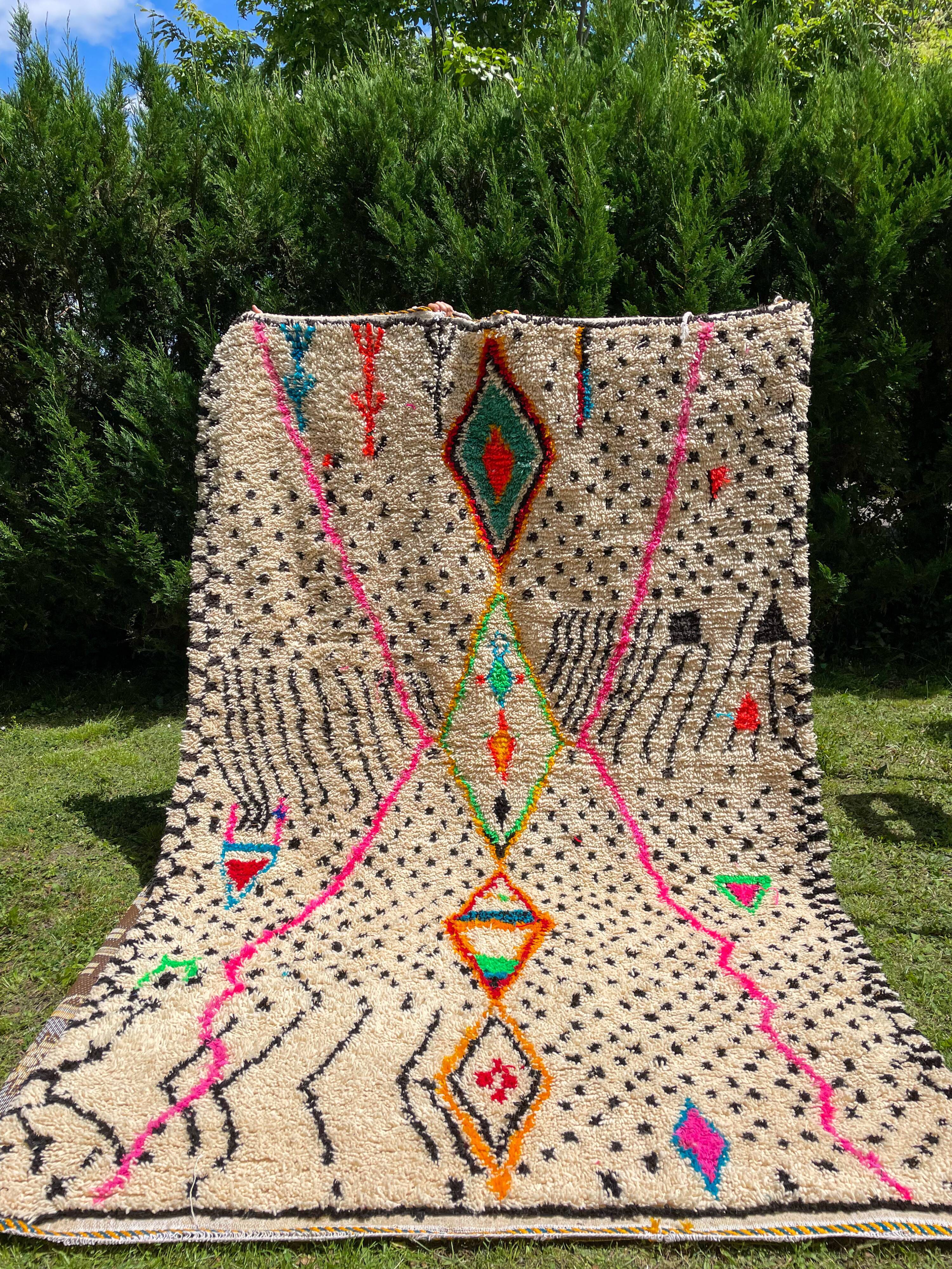 White azilal berber carpet with new neon colored patterns 300 X 200 cm