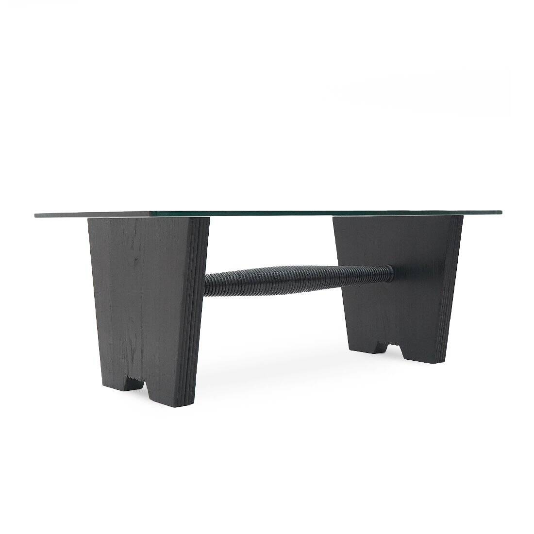 Coffee table with a glass top and black stained wood frame, 1930s.